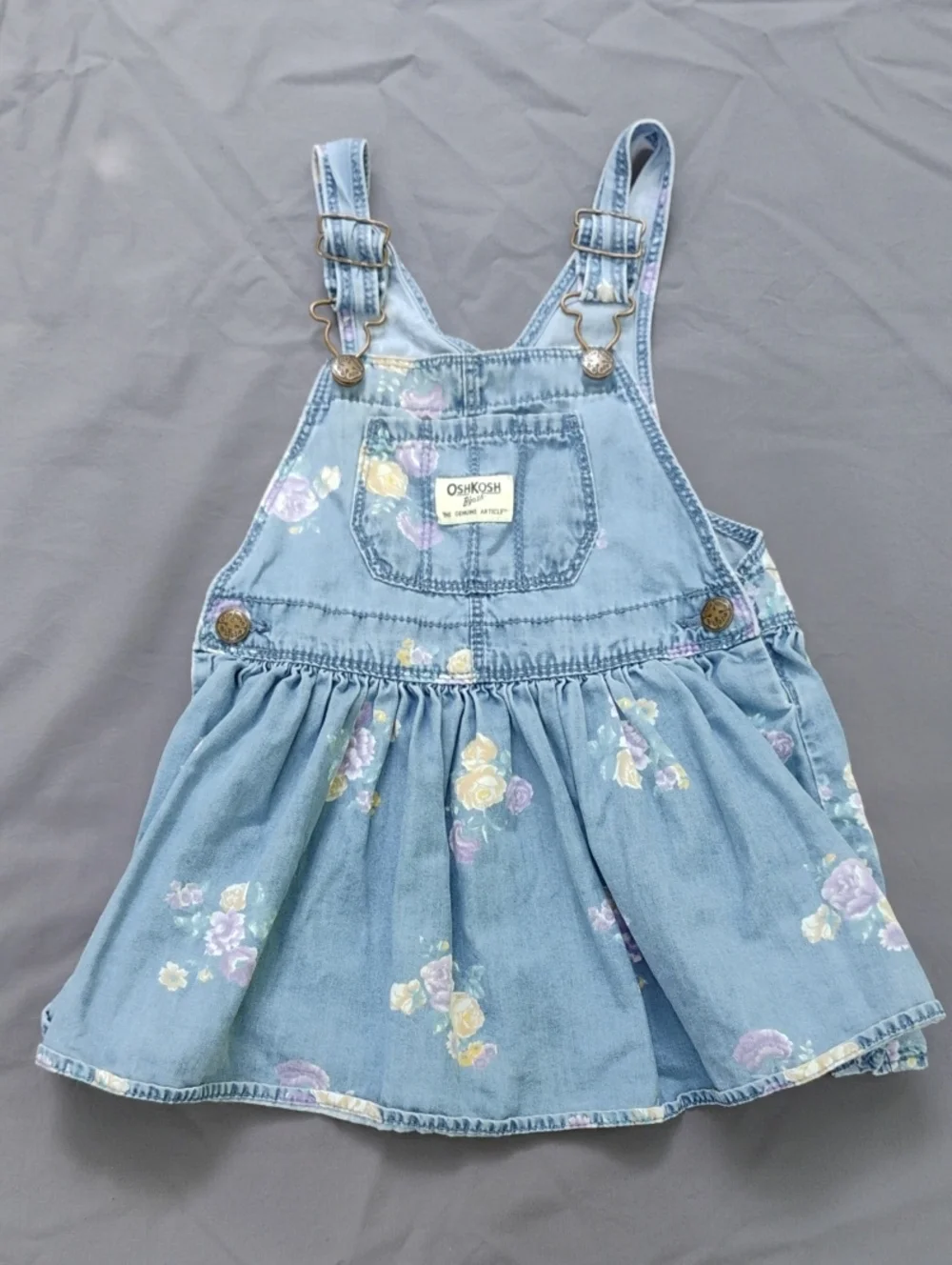 OshKosh B'gosh Light Blue Denim Floral Overall Dress
